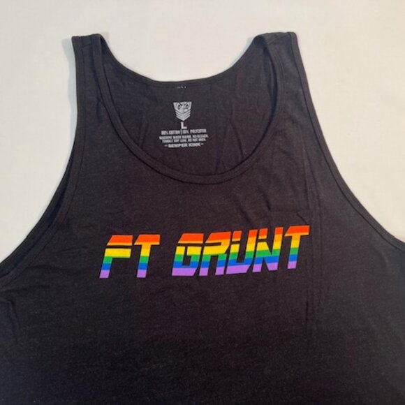 Fort Troff Size L Cotton Blend GRUNT PRIDE Tank Top - Black/PRIDE Colors - Picture 2 of 9